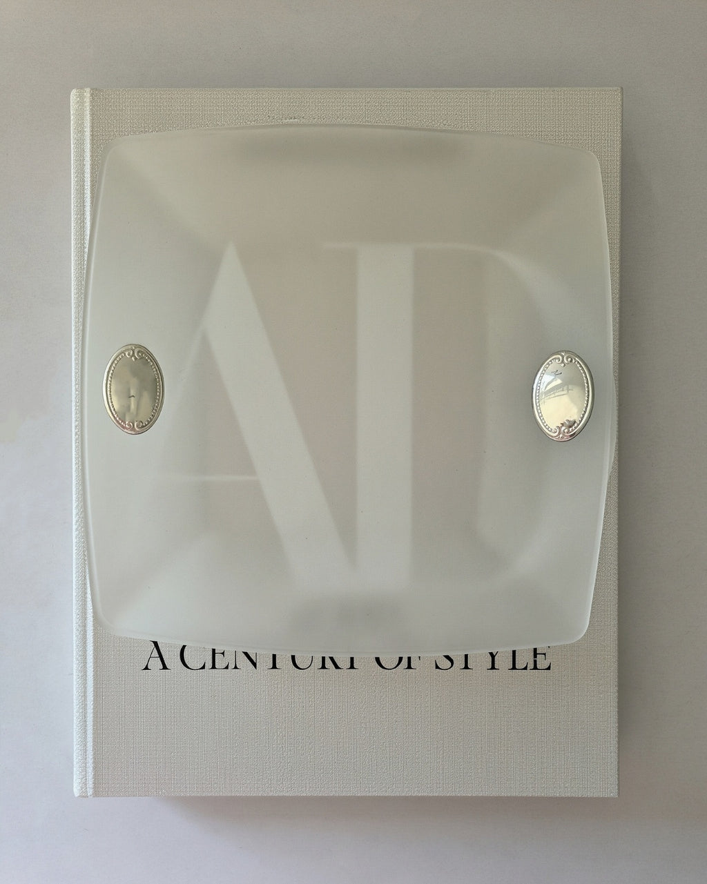 Vintage Valenti & Co Frosted Glass Dish with Sterling Silver Emblem Details
