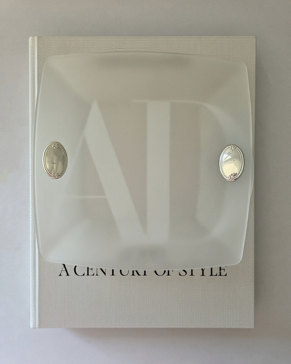Vintage Valenti & Co Frosted Glass Dish with Sterling Silver Emblem Details