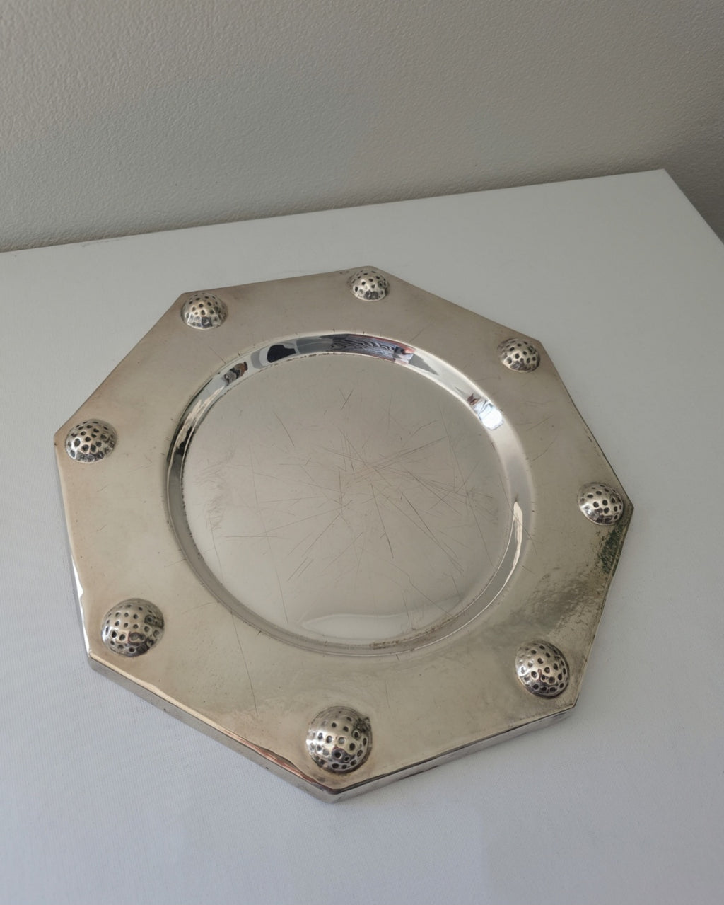 Vintage Octagonal Silver Plated Tray by Valenti Spain