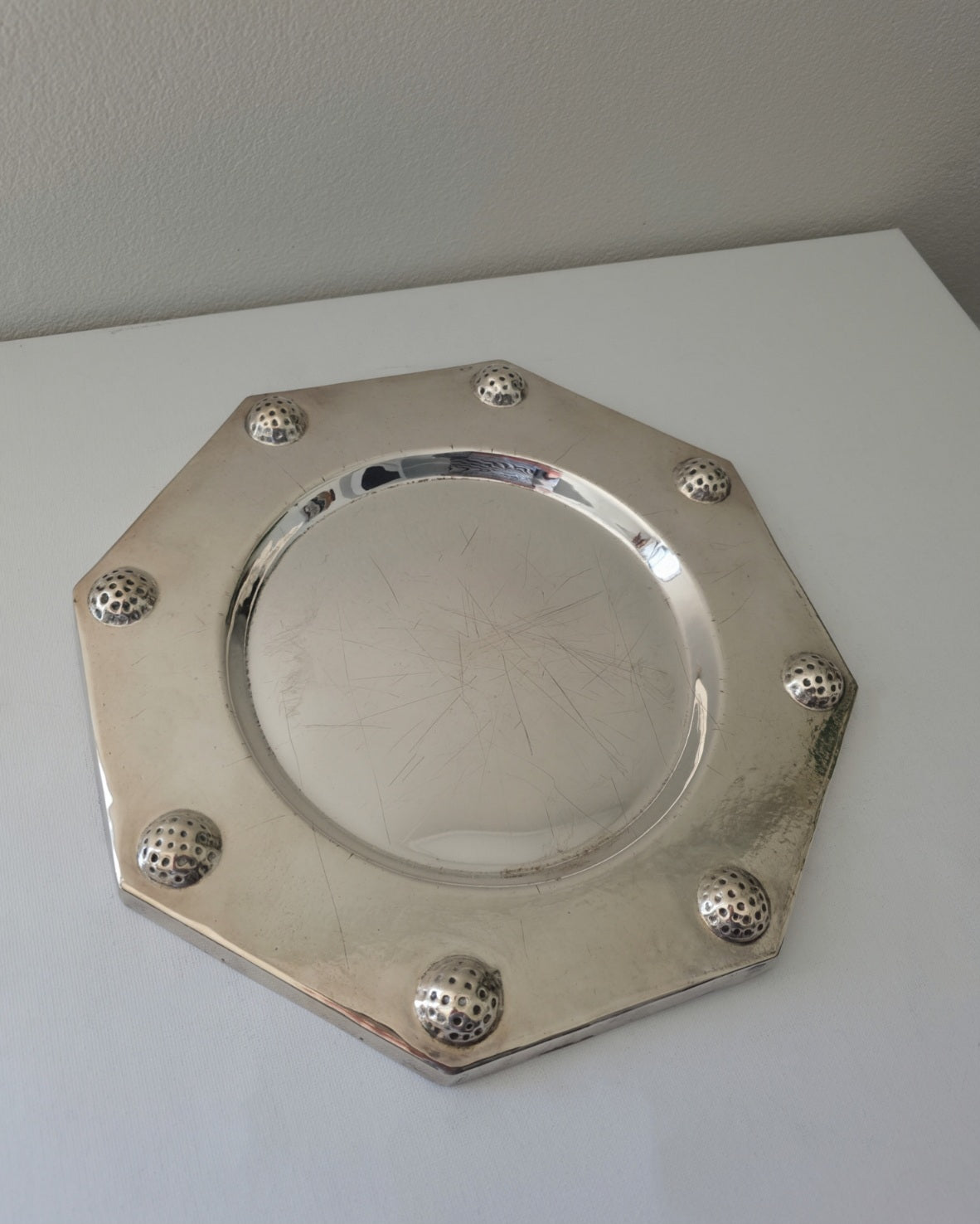 Vintage Octagonal Silver Plated Tray by Valenti Spain