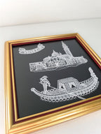 Hand Embroidered Lace Framed Artwork of Venice Scenes