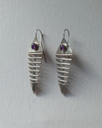 Handmade Sterling Silver & Amethyst Fish Bone Earrings