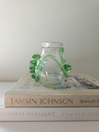 Unique Vintage Glass Vase with Applied Green Glass Details