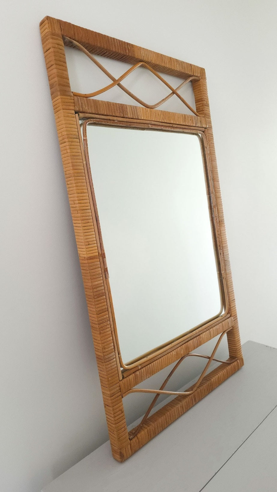 Vintage Wall Cane Mirror Circa 1970s