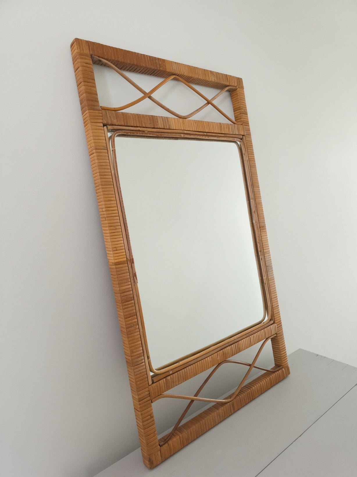 Vintage Wall Cane Mirror Circa 1970s