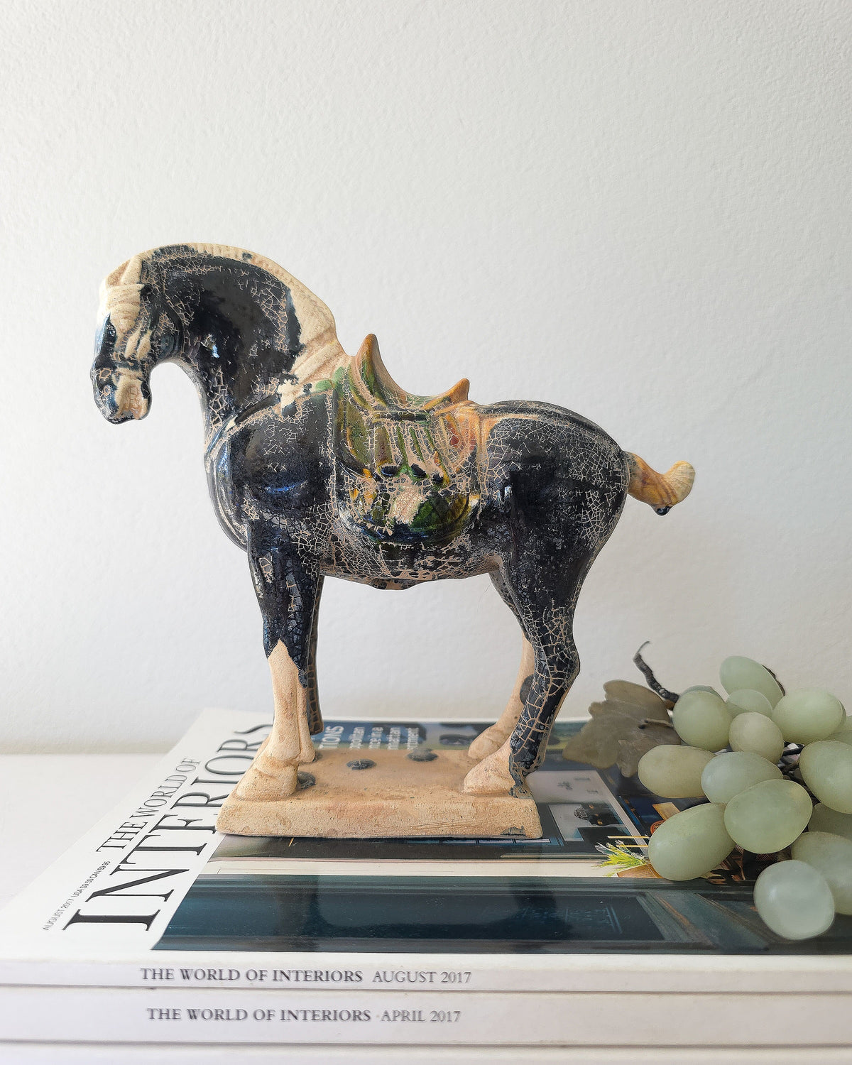 Vintage Chinese Sacai Glazed Pottery War Horse Sculpture