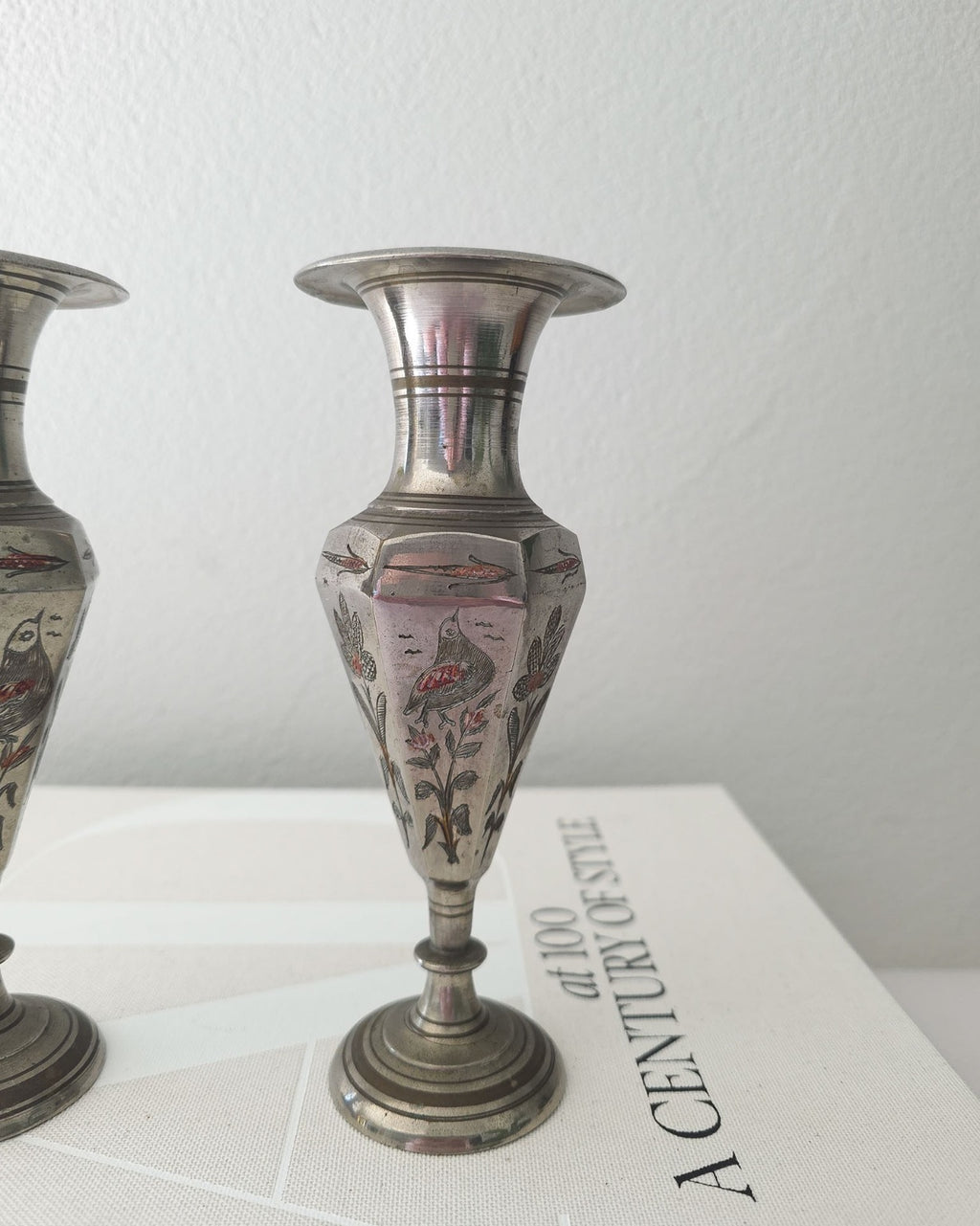 Vintage Brass & Silver Etched Vases