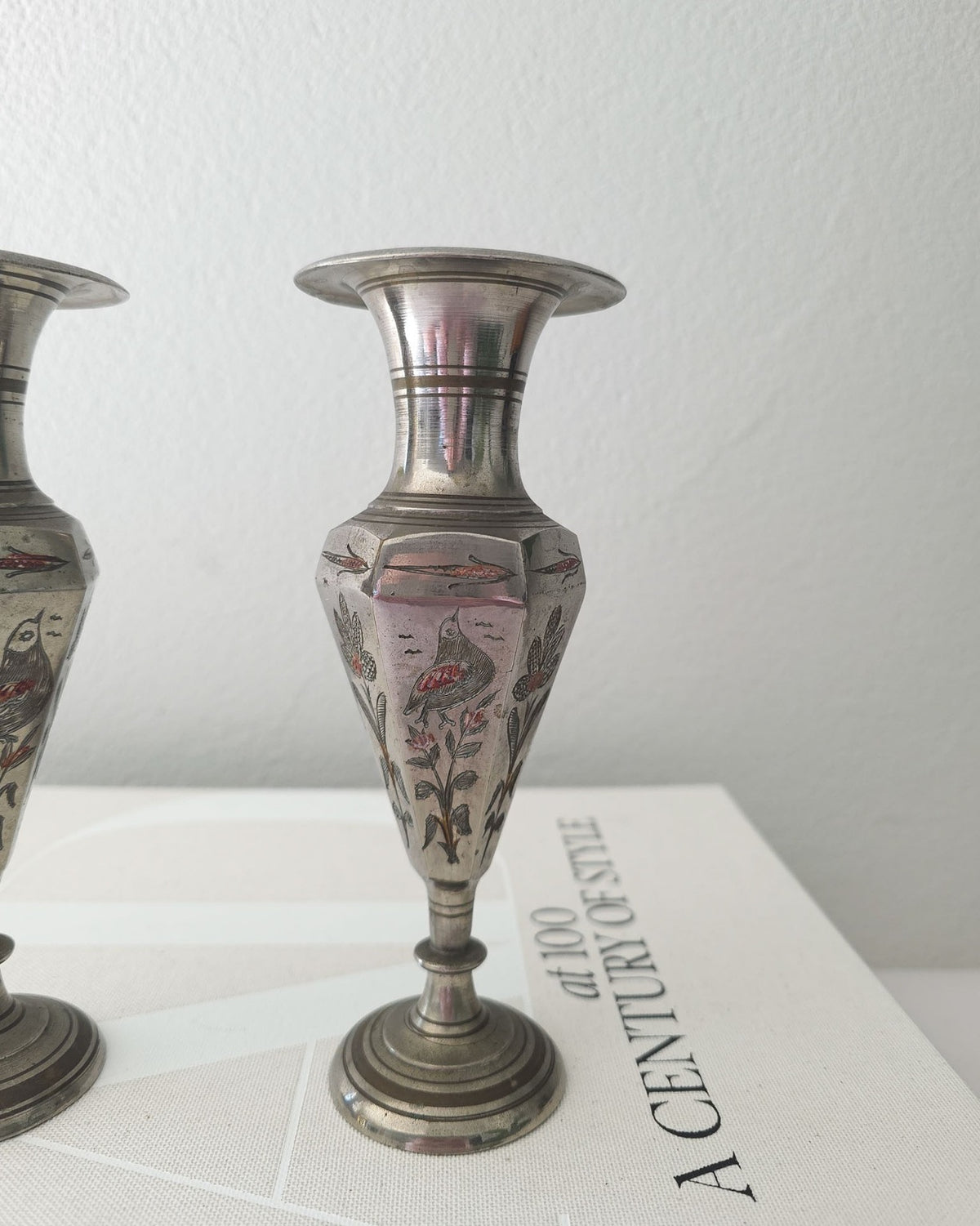 Vintage Brass & Silver Etched Vases