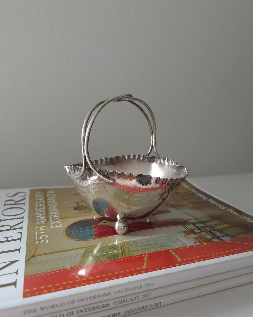 Vintage Silver Plated Bon Bon/Trinket Dish with Handle and Ball Feet