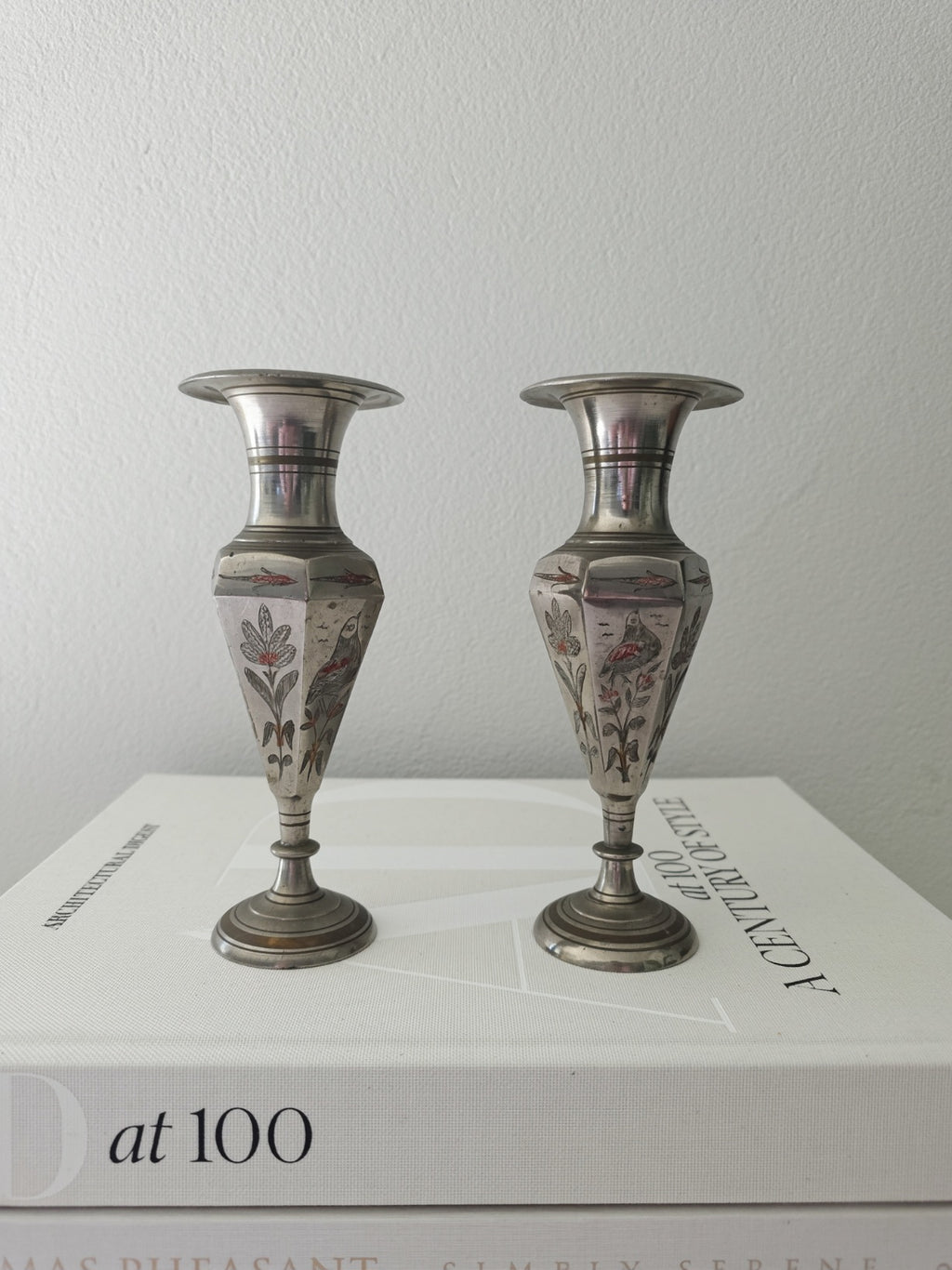Vintage Brass & Silver Etched Vases