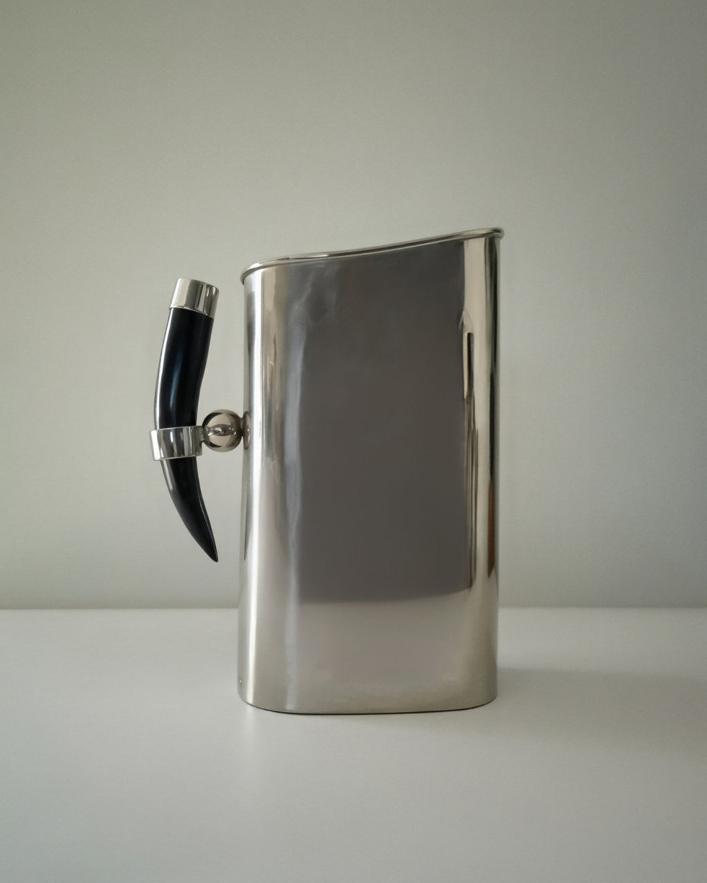 Large Silver Water Pitcher with Horn Handle & Ball Detail