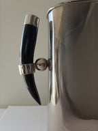 Large Silver Water Pitcher with Horn Handle & Ball Detail