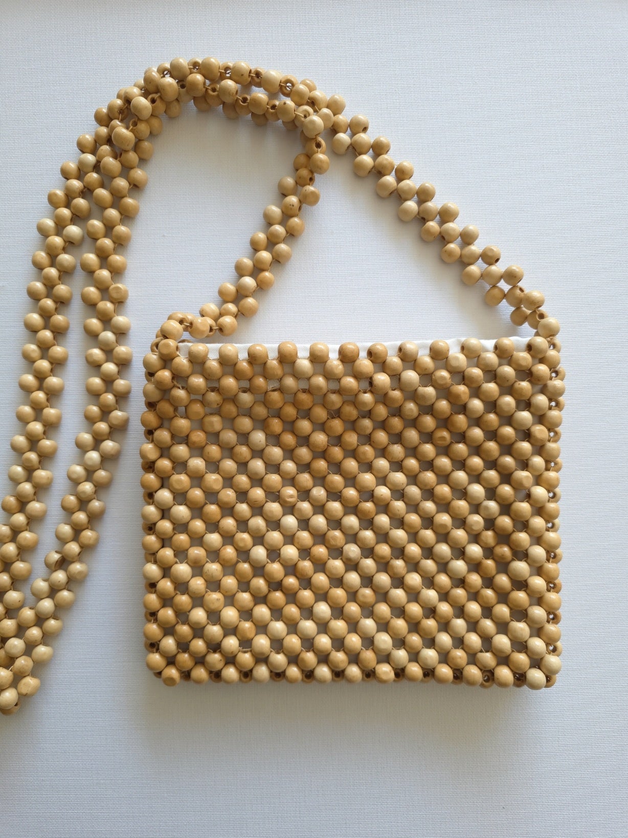 Natural Wood Beaded Bag