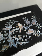 Vintage Black Lacquer Jewellery Box with Mother of Pearl Inlay