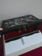 Vintage Black Lacquer Jewellery Box with Mother of Pearl Inlay
